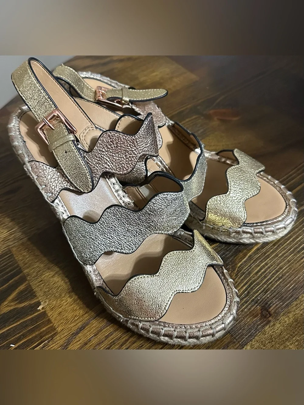 Marc Fisher Wavy Metallic Slingback Espadrille Sandals - Gold